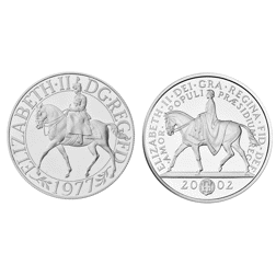 Pre-Owned 1977 - 2002 Queen Elizabeth II Jubilee Proof Silver Crown 2-Coin Set - VAT Free