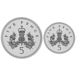 Pre-Owned 1990 UK 5p Proof Design Silver 2-Coin Set - VAT Free