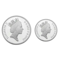 Pre-Owned 1990 UK 5p Proof Design Silver 2-Coin Set - VAT Free