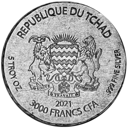 Pre-Owned 2021 Republic of Chad Egyptian Relic Anubis 5oz Silver Coin