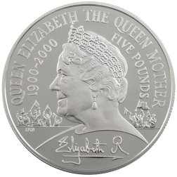 Pre-Owned 2000 UK Queen Mother Centenary Piedfort Proof Design Silver Crown - VAT Free