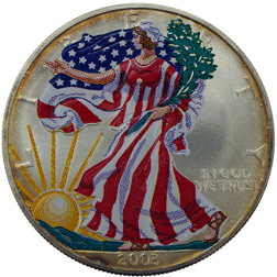 Pre-Owned 2003 USA Eagle Colourised 1oz Silver Coin - VAT Free