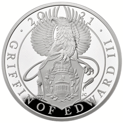 Pre-Owned 2021 UK Queen’s Beasts Griffin of Edward 1oz Proof Design Silver Coin - VAT Free