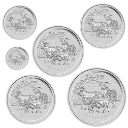 Pre-Owned 2015 Australian Lunar Goat Silver 6-Coin Collection - VAT Free