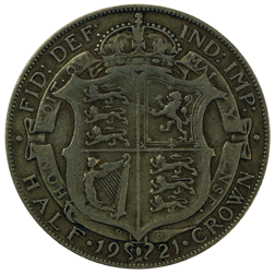 Pre-Owned 1921 UK George V Half Crown Silver Coin - VAT Free