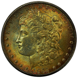 Pre-Owned 1902 USA Morgan Dollar New Orleans Rainbow Toned Silver Coin - VAT Free