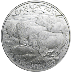 Pre-Owned 2013 Canada Bison Stampede $100 Proof Silver Coin - VAT Free