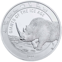 Pre-Owned 2021 Republic of Ghana Giants of the Ice Age: Woolly Rhinoceros 1oz Silver Coin - VAT Free