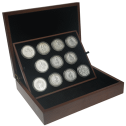 Pre-Owned UK Queen's Beasts 2oz Silver Coin Full Collection in Wooden Presentation Box (11 Coins) -