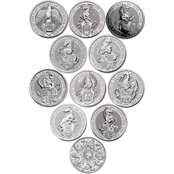Pre-Owned UK Queen's Beasts 2oz Silver Coin Full Collection in Wooden Presentation Box (11 Coins) -
