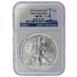 Pre-Owned 2014 USA Eagle 1oz Silver Coin - NGC Graded MS70 - 3855637-092 - VAT Free