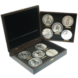 Pre-Owned UK Queen's Beasts 10oz Silver Coin Full Collection in Wooden Box (10 Coins) - VAT Free