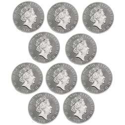 Pre-Owned UK Queen's Beasts 10oz Silver Coin Full Collection in Wooden Box (10 Coins) - VAT Free