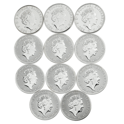 Pre-Owned UK Queen's Beasts 2oz Silver Coin Full Collection (11 Coins) - VAT Free