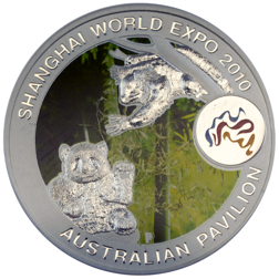Pre-Owned 2010 Shanghai World Expo Australian Pavilion Panda and Koala Colourised 1oz Silver Coin - 