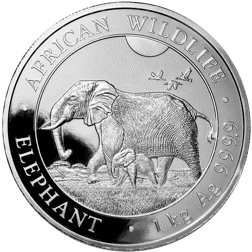 Pre-Owned Somalian Elephant 1kg Silver Coin - Mixed Dates - VAT Free