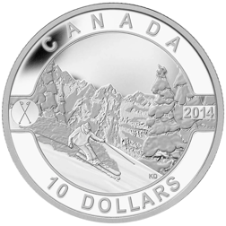 Pre-Owned 2014 Canadian Skiing $10 Proof Design Silver Coin - VAT Free
