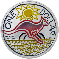 Pre-Owned 2009 Royal Australian Mint Kangaroo Colourised 1oz Silver Coin - VAT Free