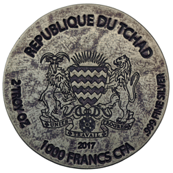 Pre-Owned 2017 Republic of Chad Egyptian Relic Ramesses II 2oz Silver Coin - VAT Free