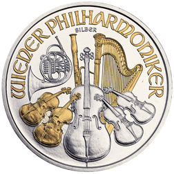 Pre-Owned 2009 Austrian Philharmonic Gilded 1oz Silver Coin - VAT Free