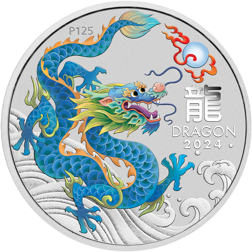 2024 Australian Lunar Dragon Colourised 1oz Silver Coin - Teal Dragon