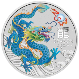 Pre-Owned 2024 Australian Lunar Blue Dragon Colourised 1oz Silver Coin  - VAT Free
