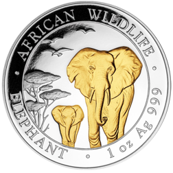 Pre-Owned 2015 Somalian Elephant 1oz Gilded Silver Coin - VAT Free