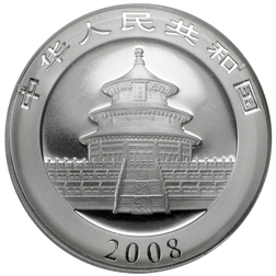 Pre-Owned 2008 Chinese Panda 1oz Gilded Silver Coin - VAT Free