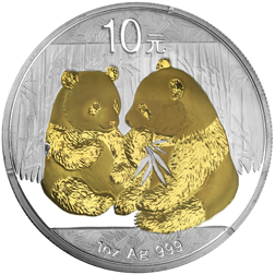 Pre-Owned 2009 Chinese Panda 1oz Gilded Silver Coin - VAT Free