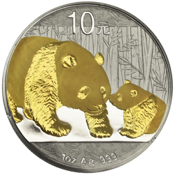 Pre-Owned 2011 Chinese Panda 1oz Gilded Silver Coin - VAT Free