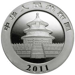 Pre-Owned 2011 Chinese Panda 1oz Gilded Silver Coin - VAT Free
