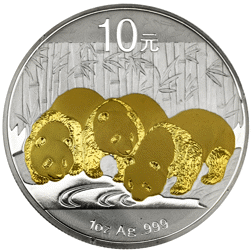 Pre-Owned 2013 Chinese Panda 1oz Gilded Silver Coin - VAT Free