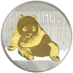 Pre-Owned 2015 Chinese Panda 1oz Gilded Silver Coin - VAT Free