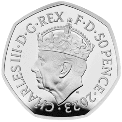 Pre-Owned 2023 UK Coronation of King Charles III 50p Proof Silver Coin