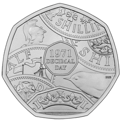 Pre-Owned 2021 UK Decimal Day 50th Anniversary 50p Proof Silver Coin - VAT Free