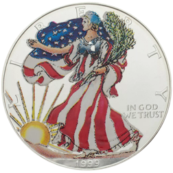 Pre-Owned 1999 USA Eagle Colourised 1oz Silver Coin - VAT Free