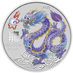 2024 Australian Lunar Dragon Colourised 1oz Silver Coin - Lilac Dragon