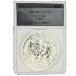 Pre-Owned 2013 Canadian Bison 1oz Silver Coin - ANACS Graded MS70 - 0200634010100455 - VAT Free