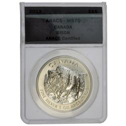 Pre-Owned 2013 Canadian Bison 1oz Silver Coin - ANACS Graded MS70 - 0200634010101520- VAT Free