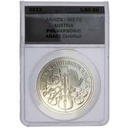 Pre-Owned 2012 Austrian Philharmonic 1oz Silver Coin - ANACS Graded MS70 - 020055901010554 - VAT Free