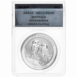 Pre-Owned 2013 Australian Kookaburra 1oz Silver Coin - ANACS Graded MS70 - 0200608010100245 - VAT Fr