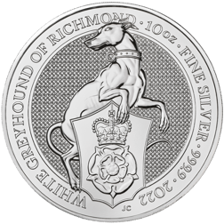 Pre-Owned 2022 UK Queen's Beasts The White Greyhound of Richmond 10oz Silver Coin - VAT Free
