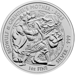 Pre-Owned 2025 UK Beowulf and Grendel's Mother Myths and Legends 1oz Silver Coin - VAT Free