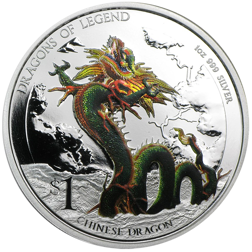 Pre-Owned 2012 Tuvalu Dragons of Legend: Chinese Dragon Colourised 1oz Proof Design Silver Coin - VA