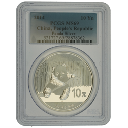 Pre-Owned 2014 Chinese Panda 1oz Silver Coin - PCGS Graded MS69 - 521727.69/28878362 - VAT Free