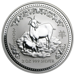 Pre-Owned 2003 Australian Lunar Goat 2oz Silver Coin - VAT Free