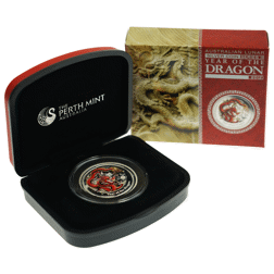 Pre-Owned 2012 Australian Lunar Dragon 1/2oz Colourised Proof Silver Coin - VAT Free