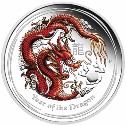 Pre-Owned 2012 Australian Lunar Dragon 1/2oz Colourised Proof Silver Coin - VAT Free