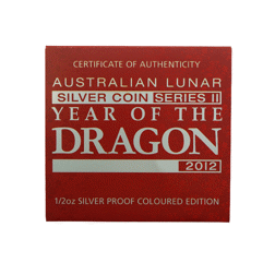 Pre-Owned 2012 Australian Lunar Dragon 1/2oz Colourised Proof Silver Coin - VAT Free