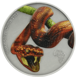 Pre-Owned 2013 Gabon Snake Colourised 1oz Silver Coin - VAT Free